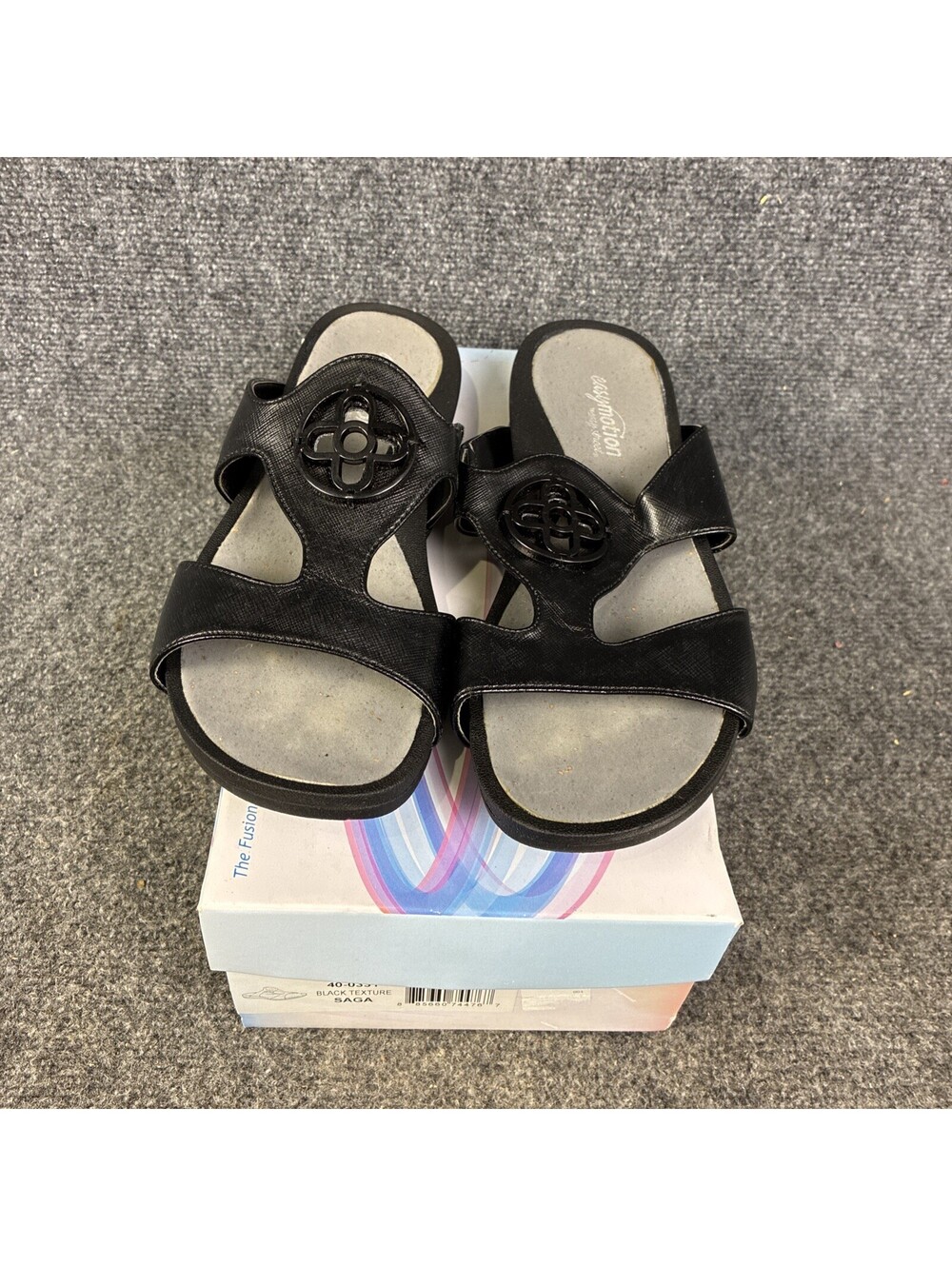 Easy Motion By Easy Street Womens Size 10M Black Saga Sandals Shoes w/ Box